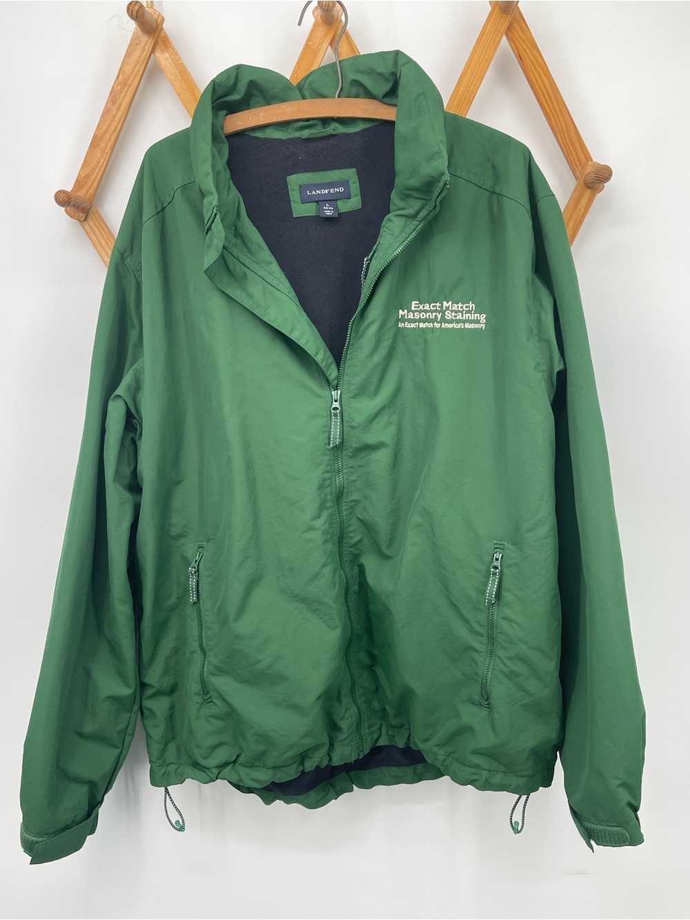 Lands' End Forest Green Windbreaker Jacket with Embroidered Logo